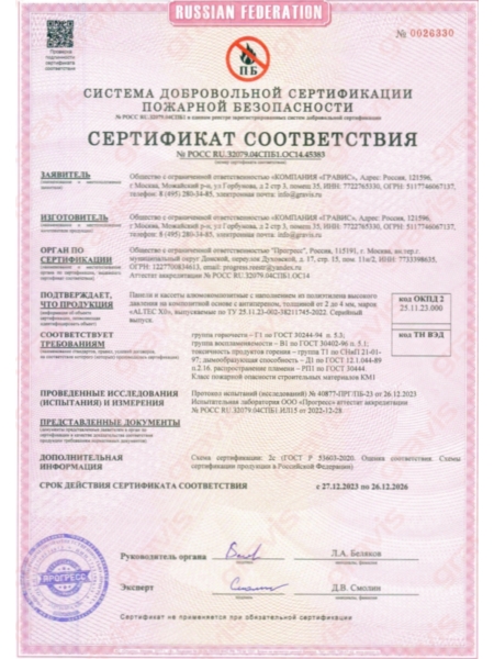 ALTEC X0. Пожаробезопасность. Сертификат соответствия.